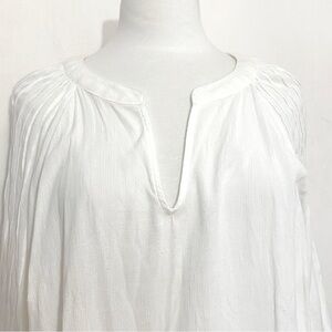 Ava & Viv Boho Gauzy Beautiful Tucked Balloon Sleeve White Tunic Top 2X